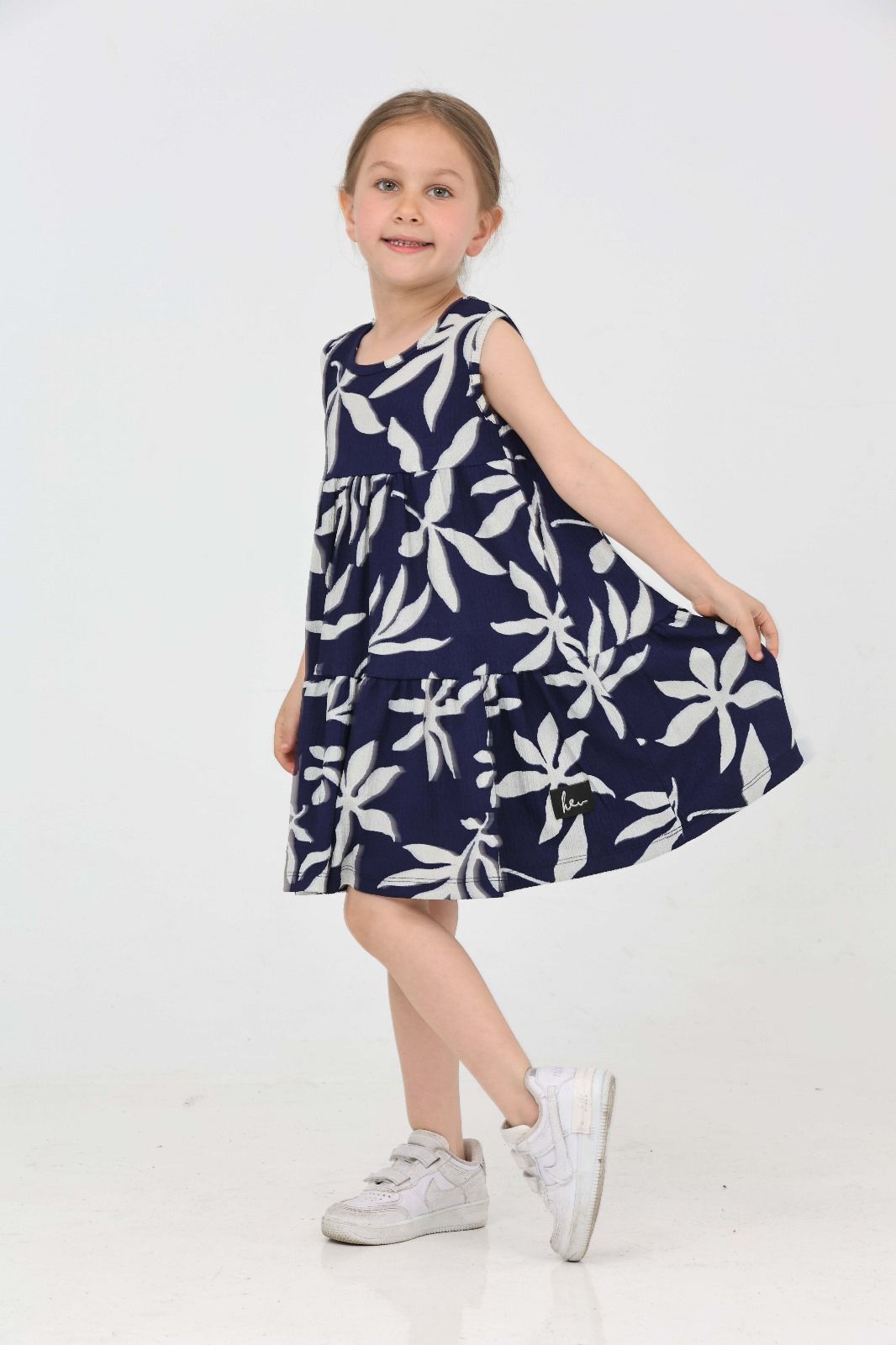 Kız Çocuk Lacivert Desenli Elbise - 27213 - 1