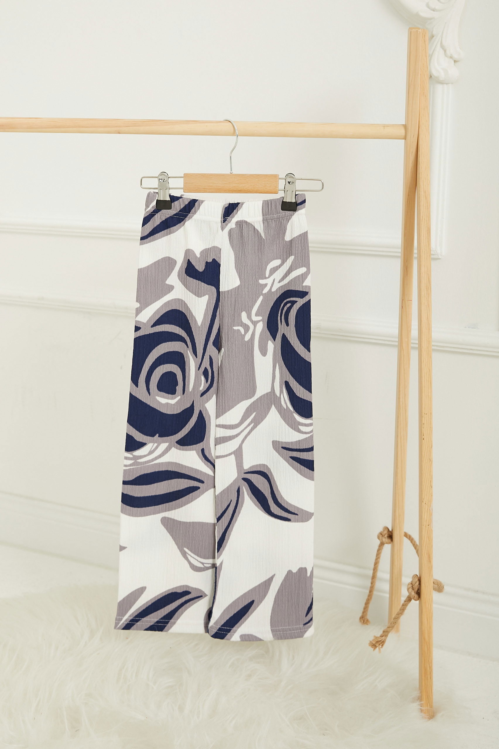 Kız Çocuk Lacivert Kız Çocuk Desenli Beli Lastikli Pantolon - 26821 - 1