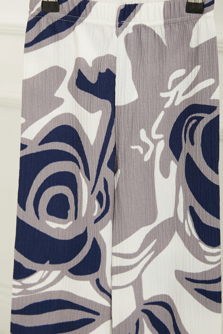 Kız Çocuk Lacivert Kız Çocuk Desenli Beli Lastikli Pantolon - 26821 - TOFİSA