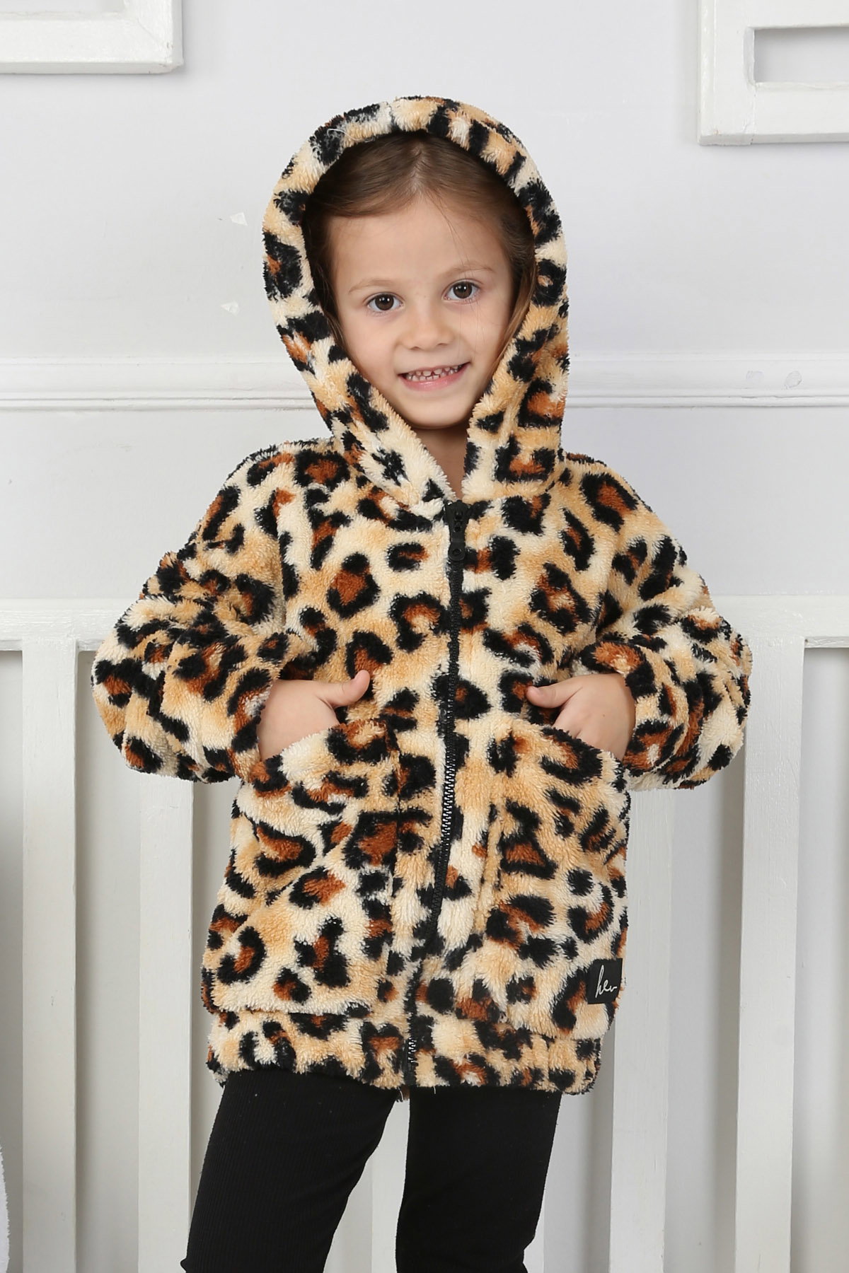 Kız Çocuk Leopar Çift Cepli Peluş Mont - 26702 - 1