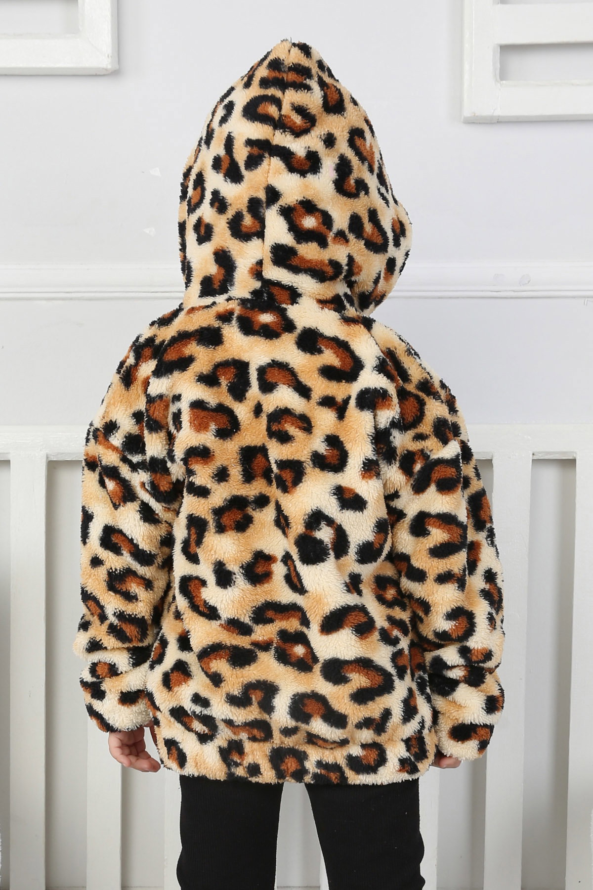 Kız Çocuk Leopar Çift Cepli Peluş Mont - 26702 - 5