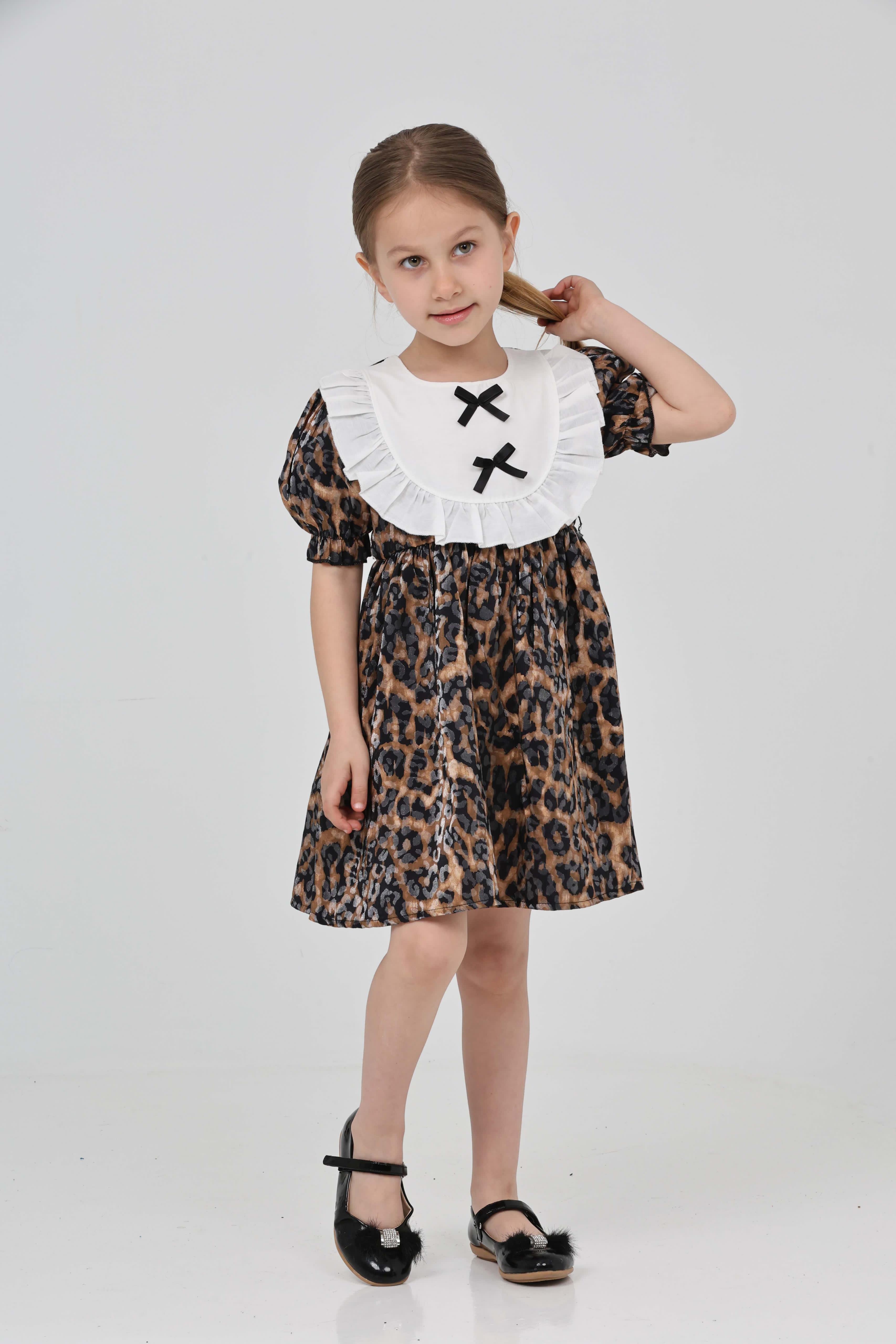 Kız Çocuk Leopar Leopar Desenli Elbise - 27218 - 8