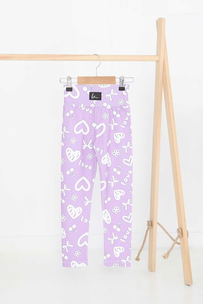 Kız Çocuk Lila Baskılı Armalı Tayt - 27202 