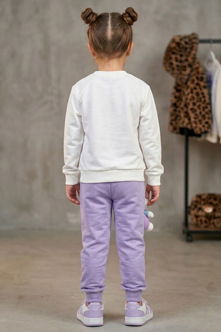 Kız Çocuk Lila Baskılı İki İplik Çocuk Pijama Takımı - 28347-LILA - 2