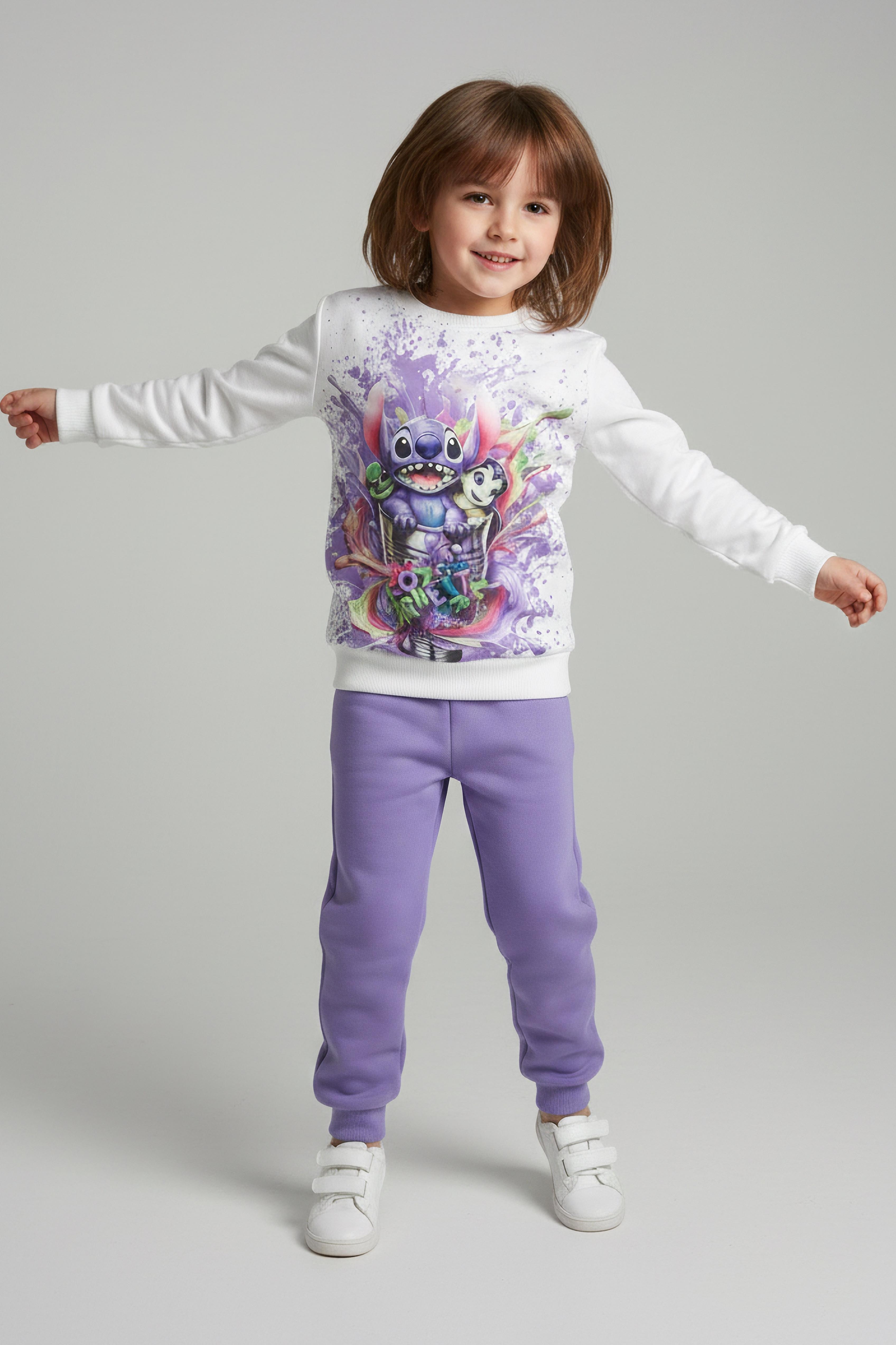 Kız Çocuk Lila Baskılı Pijama Takımı - 28096-LILA - 1