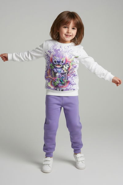 Kız Çocuk Lila Baskılı Pijama Takımı - 28096-LILA 