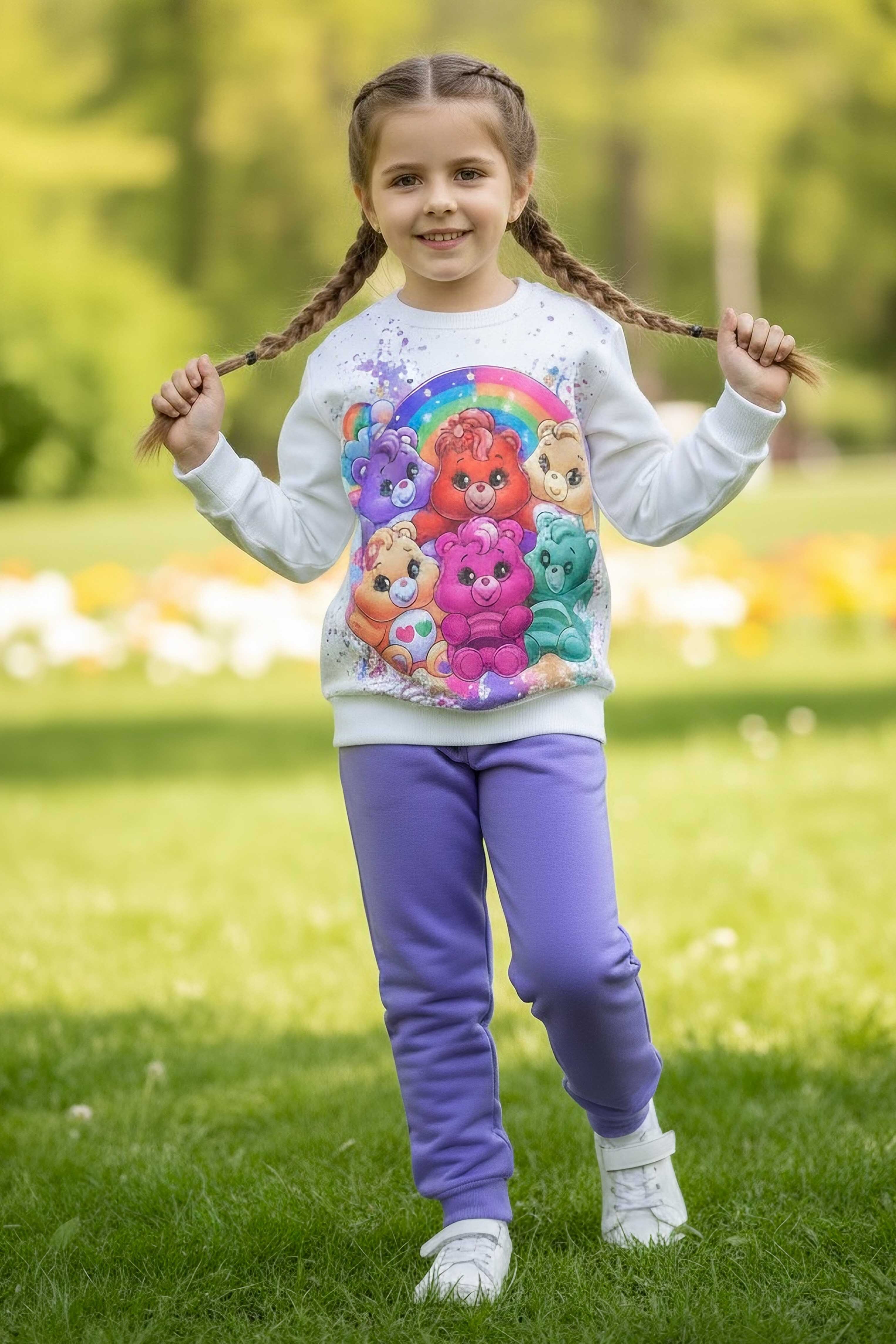 Kız Çocuk Lila Baskılı Pijama Takımı - 28107-LILA - 1