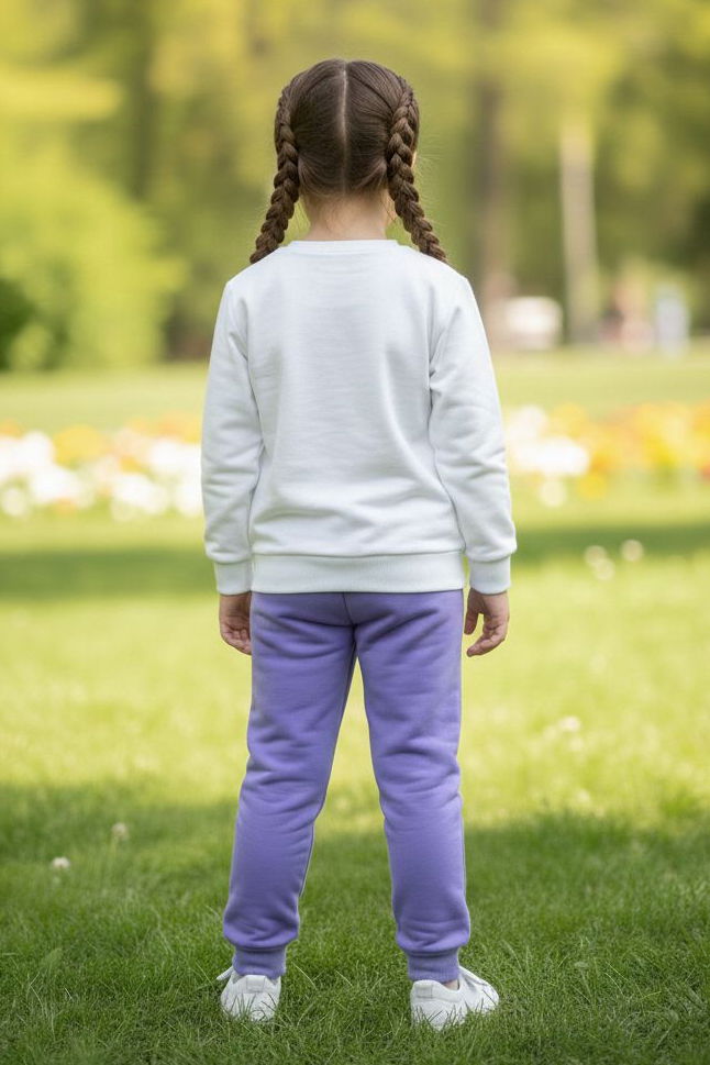 Kız Çocuk Lila Baskılı Pijama Takımı - 28107-LILA - TOFİSA