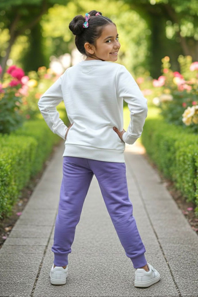 Kız Çocuk Lila Baskılı Pijama Takımı - 28108-LILA - 2