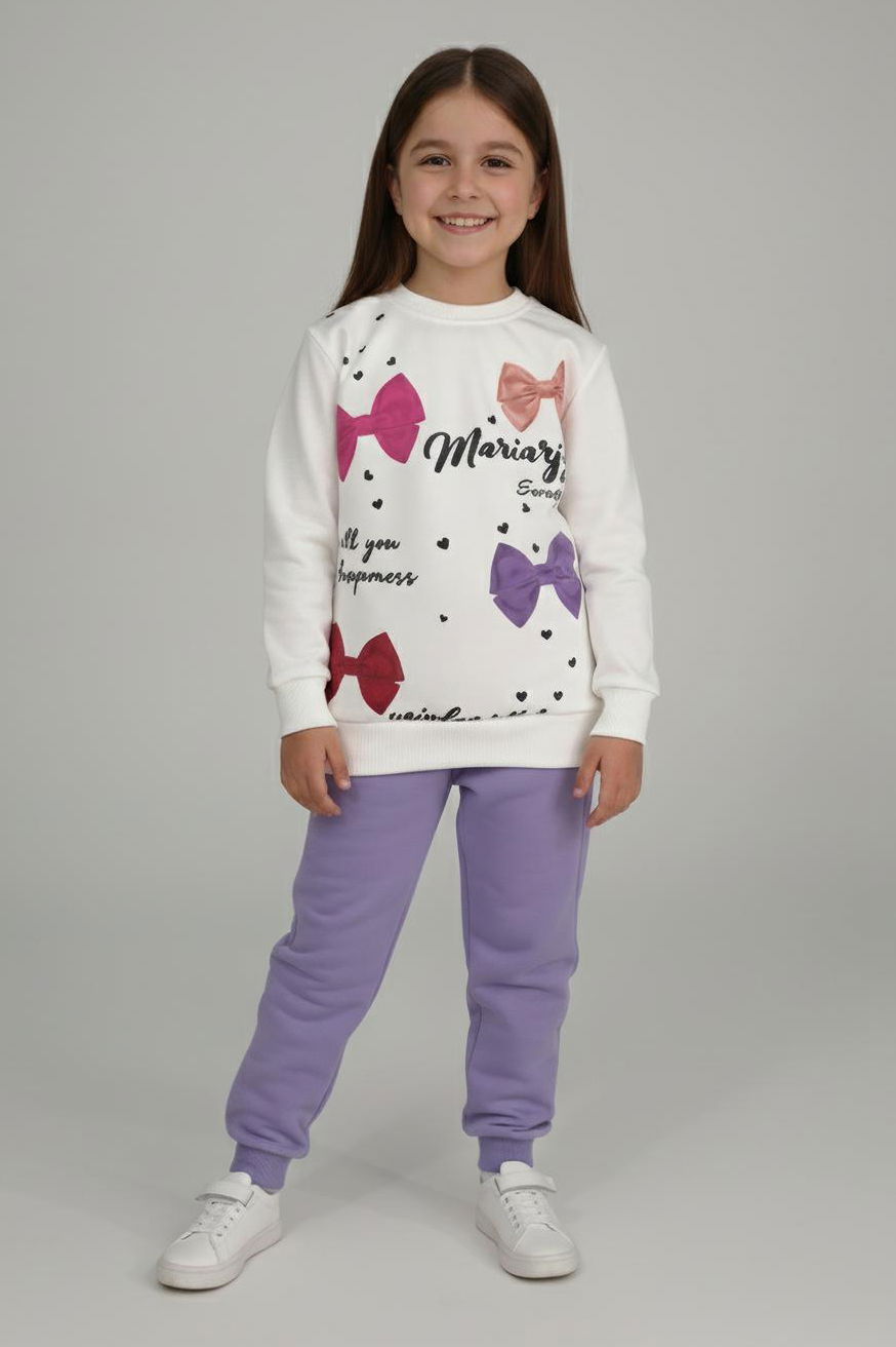 Kız Çocuk Lila Baskılı Pijama Takımı - 28164-LILA - 1