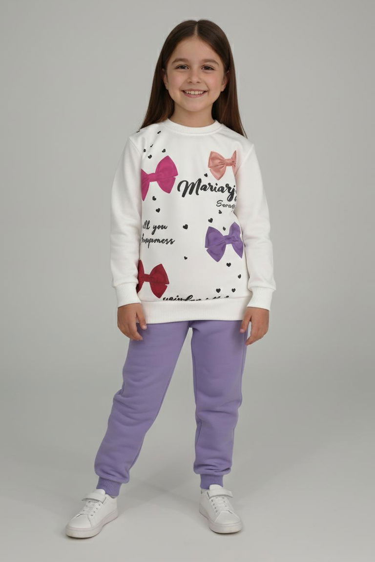 Kız Çocuk Lila Baskılı Pijama Takımı - 28164-LILA - TOFİSA