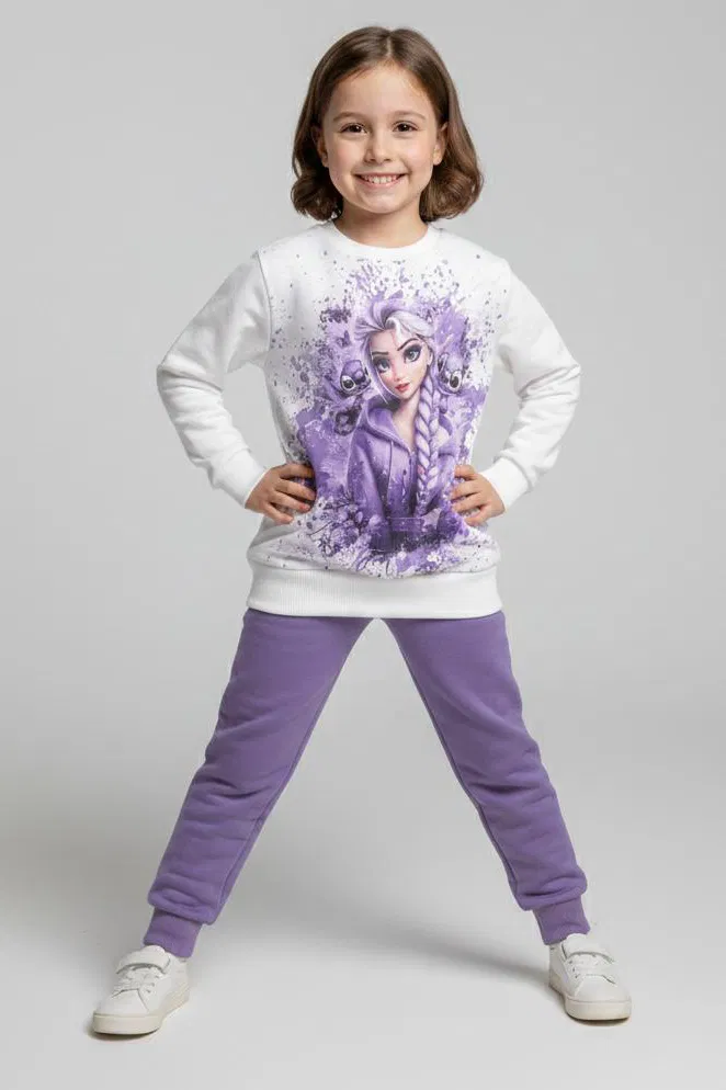 Kız Çocuk Lila Baskılı Pijama Takımı - 28165-LILA - TOFİSA