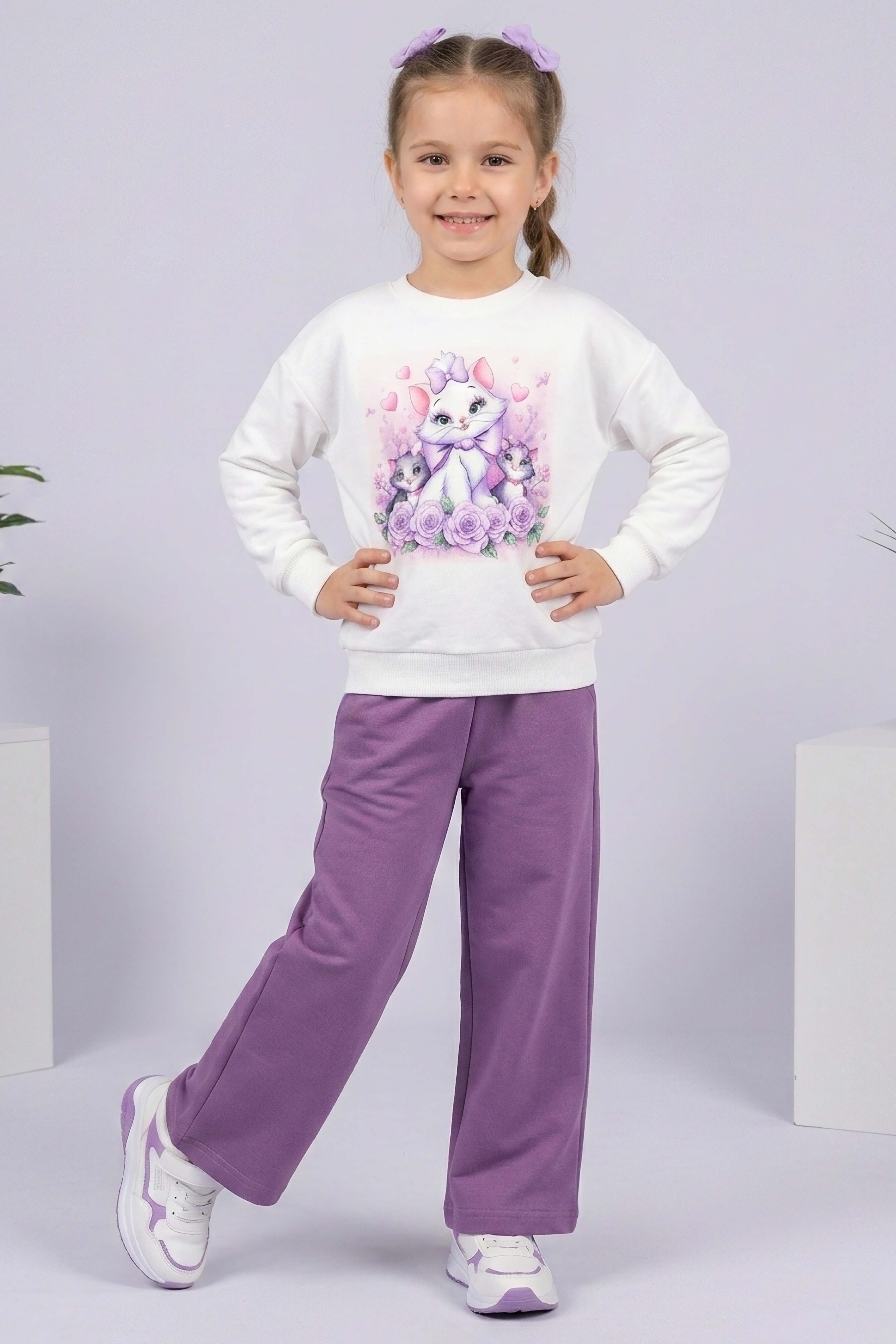 Kız Çocuk Lila Baskılı Pijama Takımı - 28304-LILA - 1