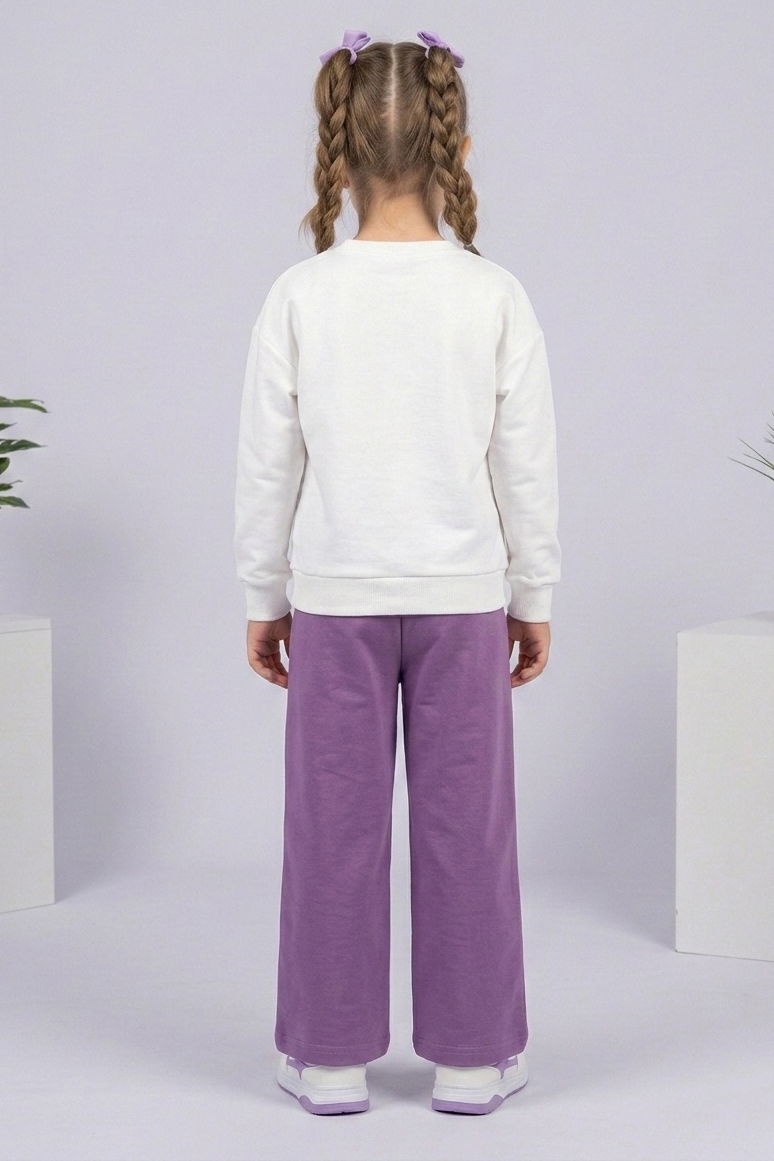 Kız Çocuk Lila Baskılı Pijama Takımı - 28304-LILA - 2