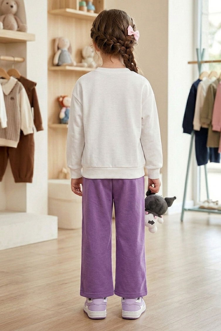 Kız Çocuk Lila Baskılı Pijama Takımı - 28305-LILA - 2