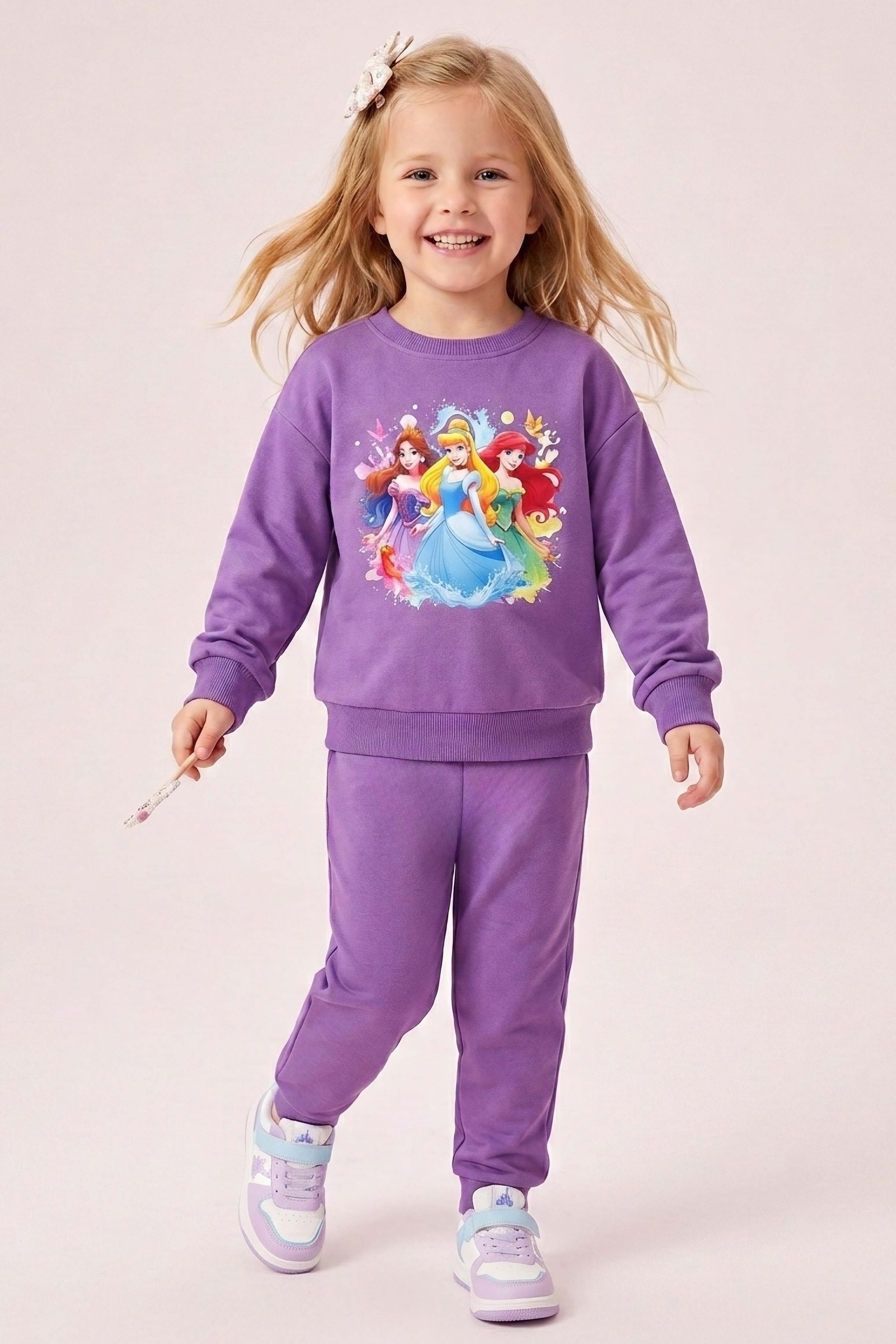 Kız Çocuk Lila Baskılı Pijama Takımı - 28306-LILA - 1