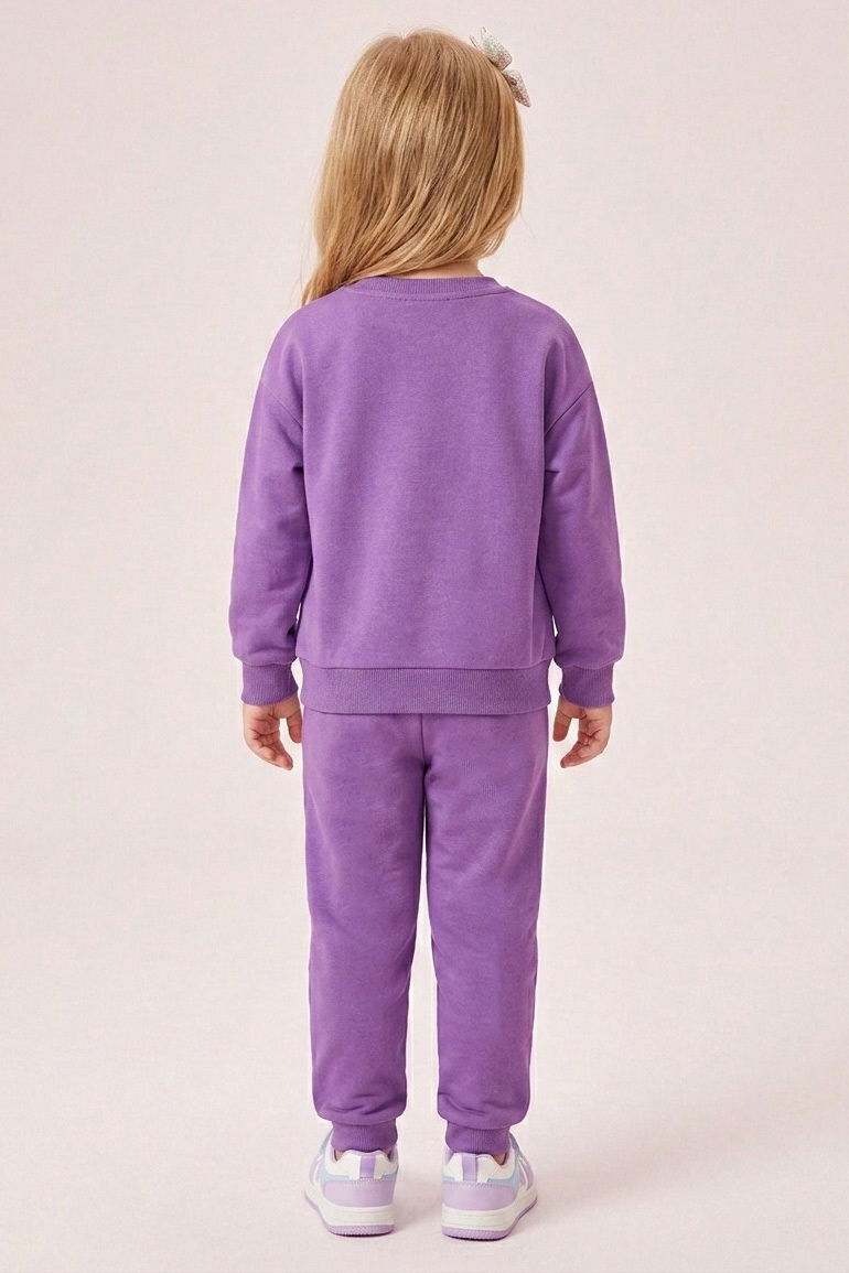 Kız Çocuk Lila Baskılı Pijama Takımı - 28306-LILA - 2