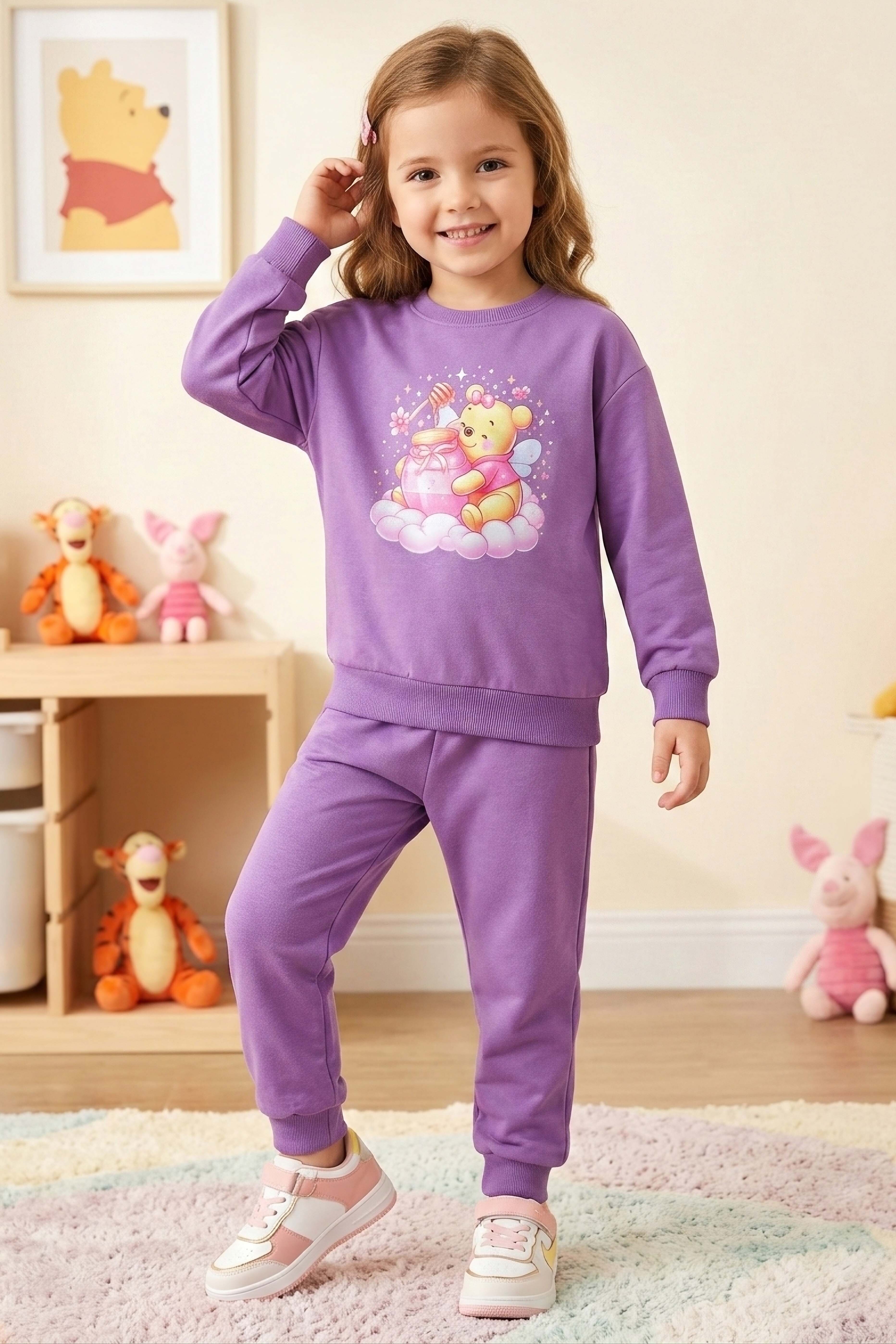 Kız Çocuk Lila Baskılı Pijama Takımı - 28307-LILA - 1