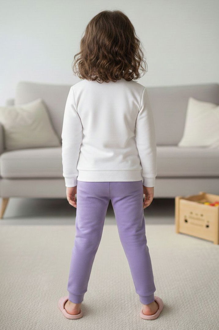 Kız Çocuk Lila Baskılı Şardonlu Pijama Takımı - 28236-LILA - 3