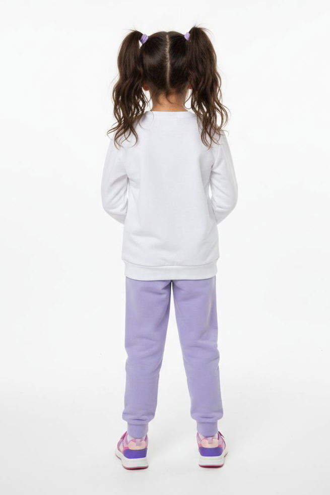 Kız Çocuk Lila Baskılı Şardonlu Pijama Takımı - 28237-LILA - 2