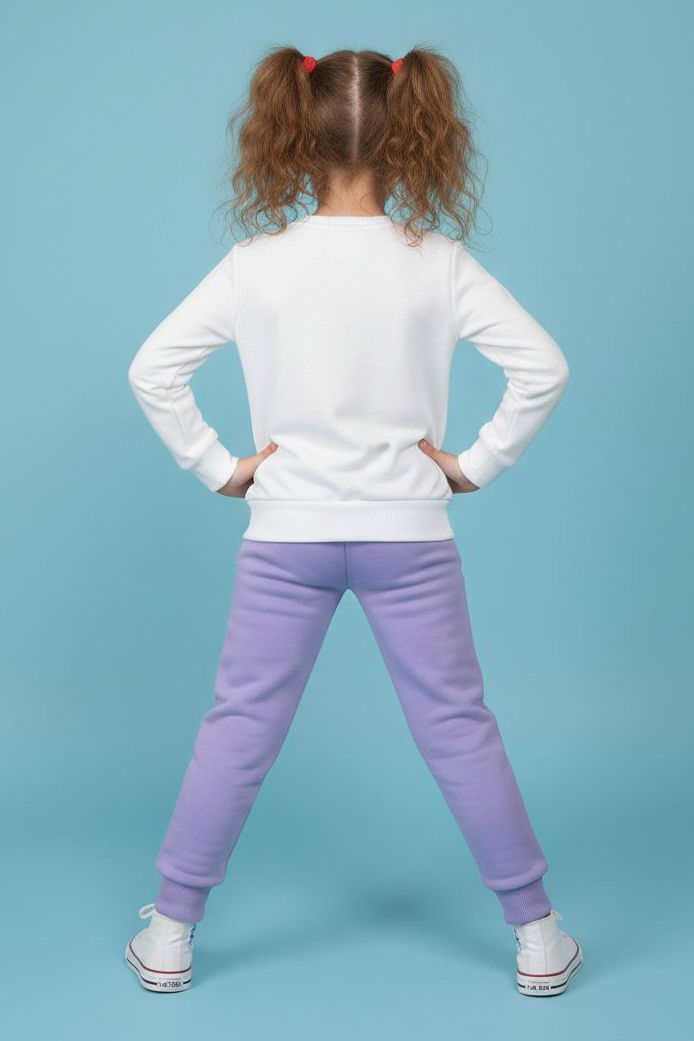 Kız Çocuk Lila Baskılı Şardonlu Pijama Takımı - 28238-LILA - 2