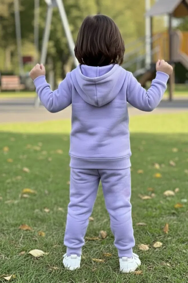 Kız Çocuk Lila Baskılı Üç iplik Eşofman Takımı - 28153-LILA - TOFİSA