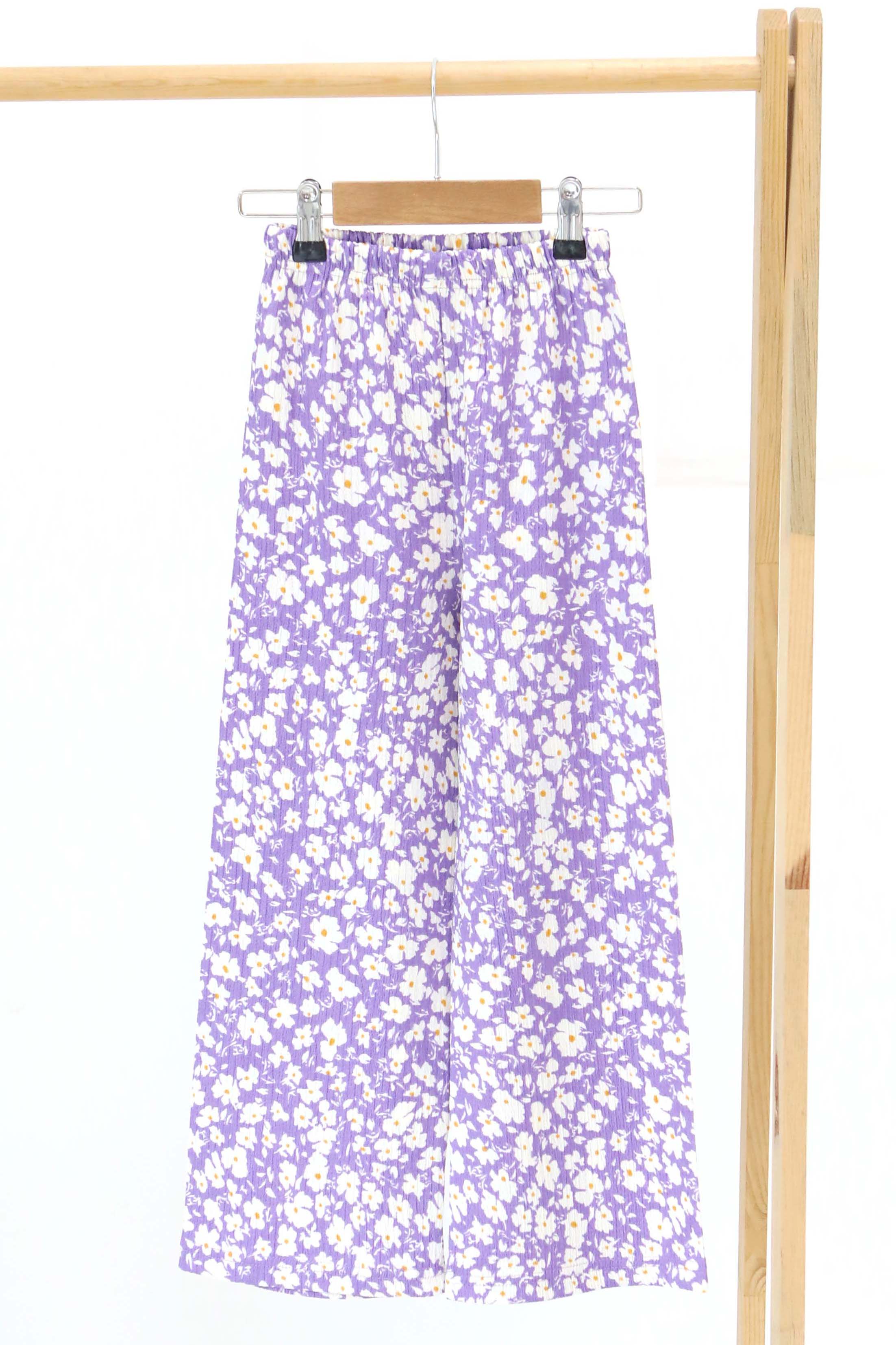 Kız Çocuk Lila Çiçek Desenli Pantolon - 27308 - 1
