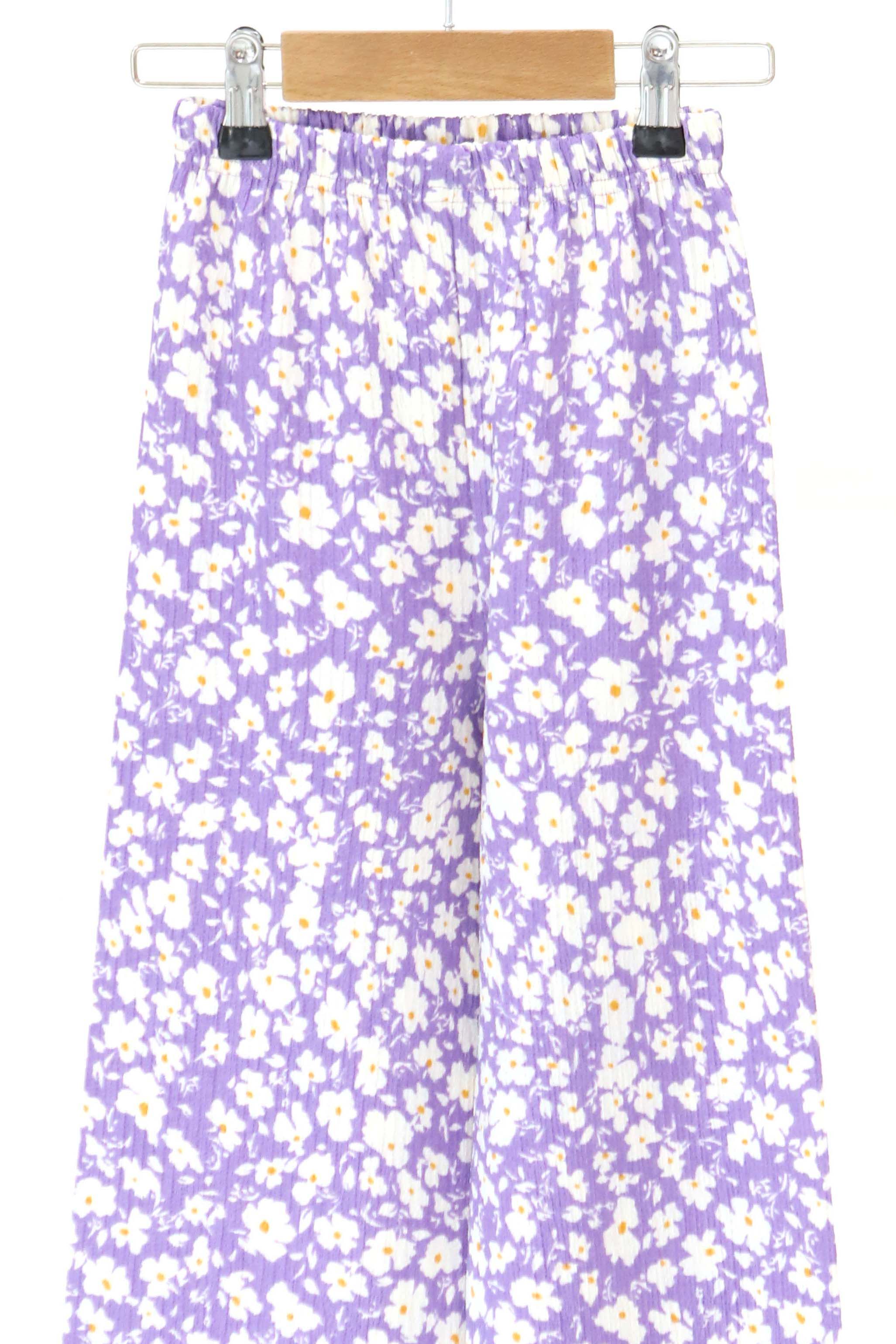 Kız Çocuk Lila Çiçek Desenli Pantolon - 27308 - 2