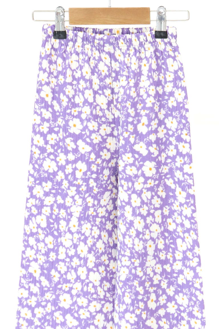 Kız Çocuk Lila Çiçek Desenli Pantolon - 27308 - TOFİSA