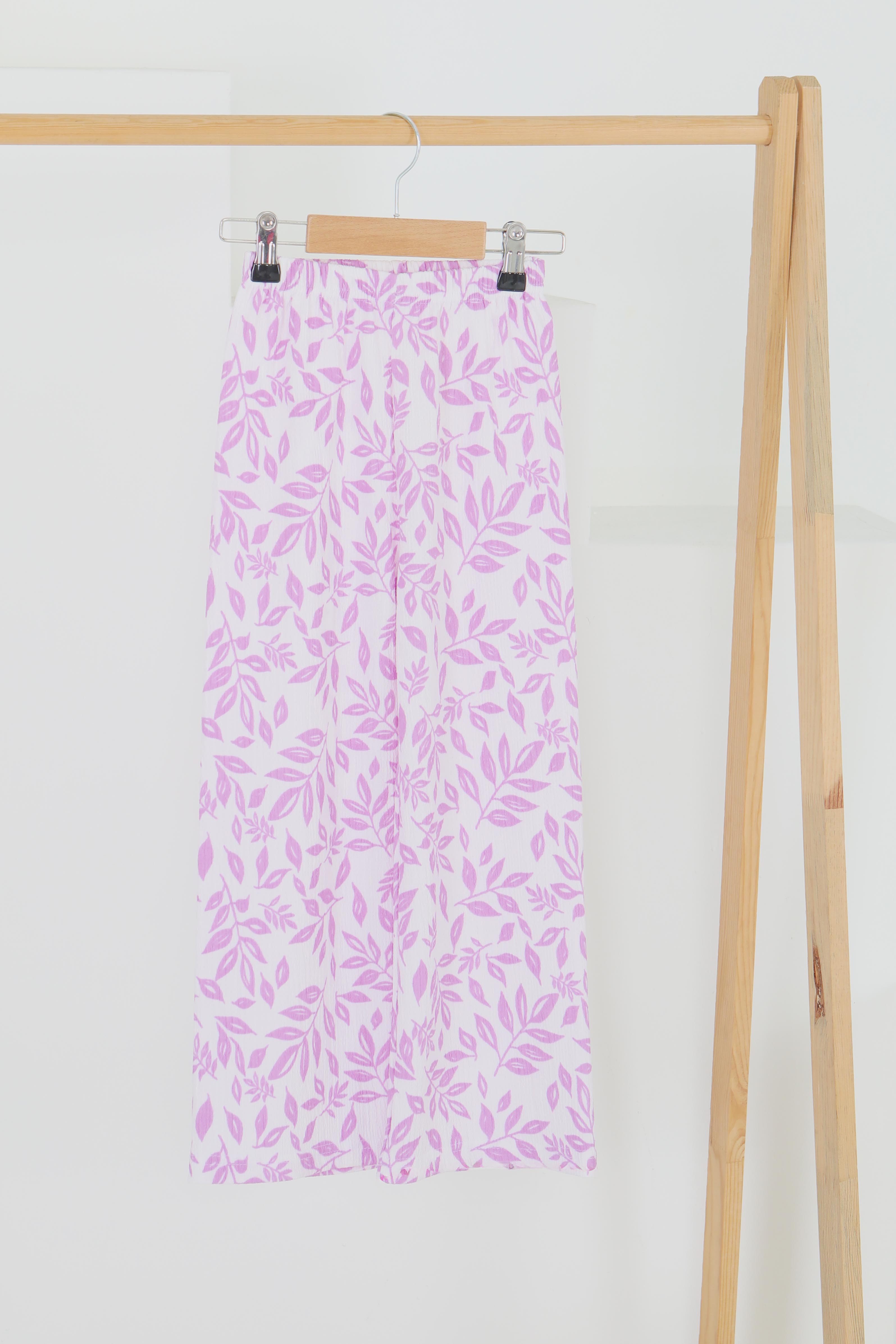 Kız Çocuk Lila Çiçek Desenli Pantolon - 27499 - 1