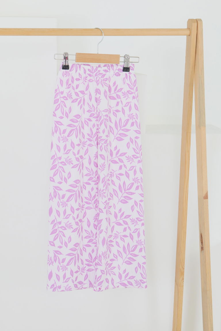 Kız Çocuk Lila Çiçek Desenli Pantolon - 27499