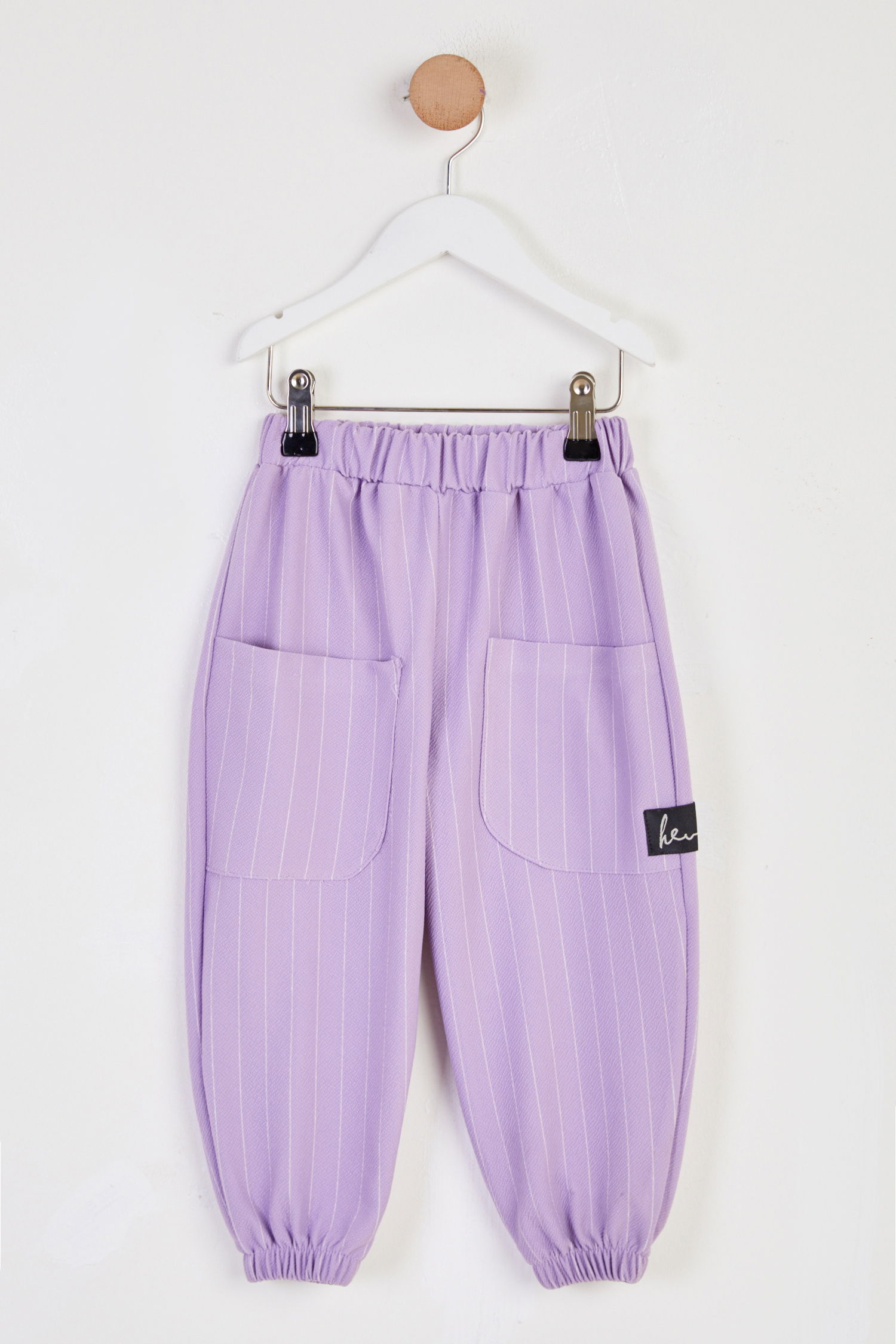 Kız Çocuk Lila Çizgili Cepli Pantolon - 26465 - 1