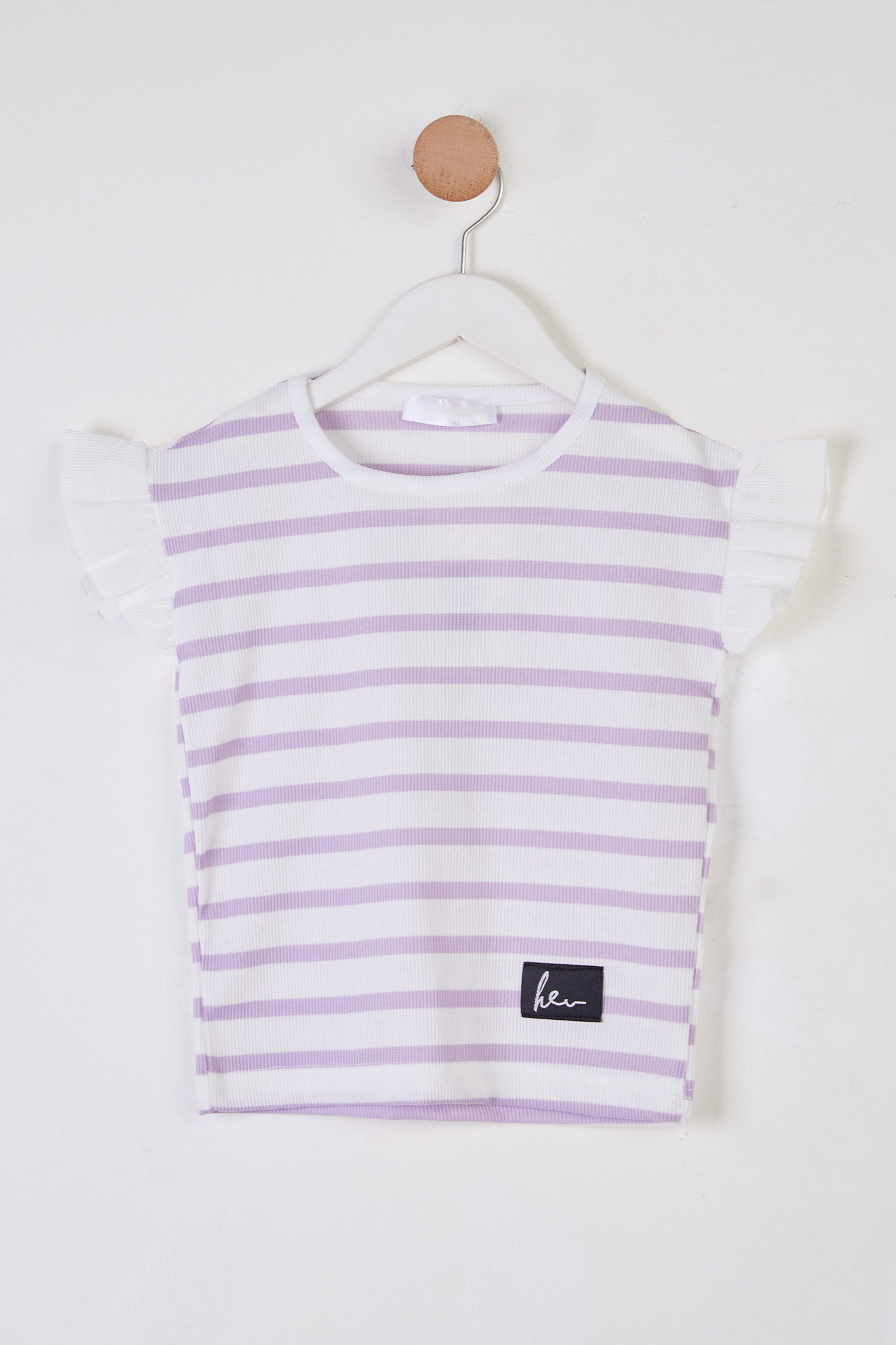 Kız Çocuk Lila Çizgili T-Shirt - 25785 - 1