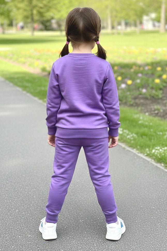 Kız Çocuk Lila Gök Kuşağı Baskılı İki İplik Takım - 28290-LILA - 2