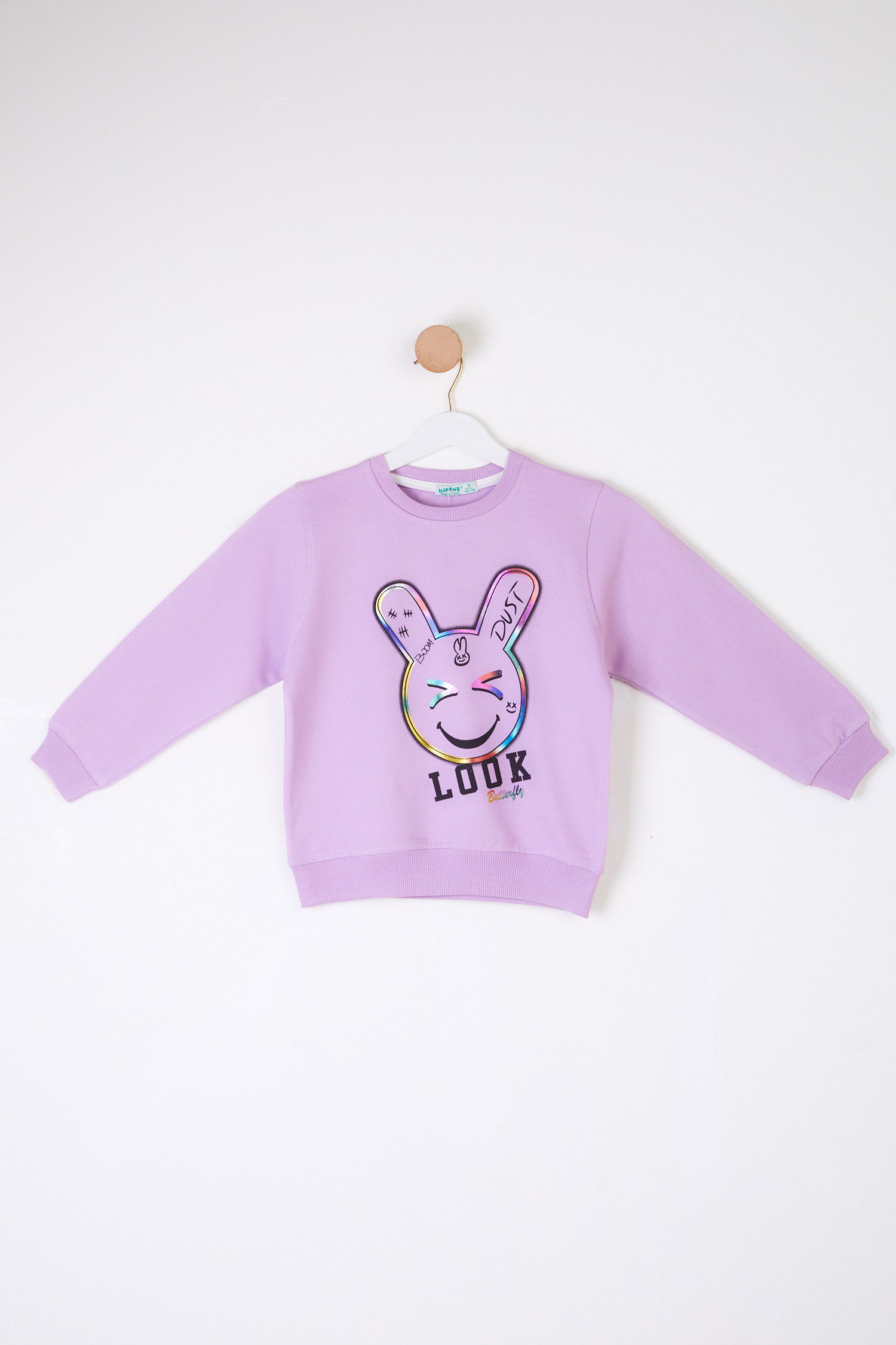 Kız Çocuk Lila Gülen Yüz Sweatshirt - 26107 - 1