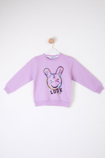 Kız Çocuk Lila Gülen Yüz Sweatshirt - 26107 