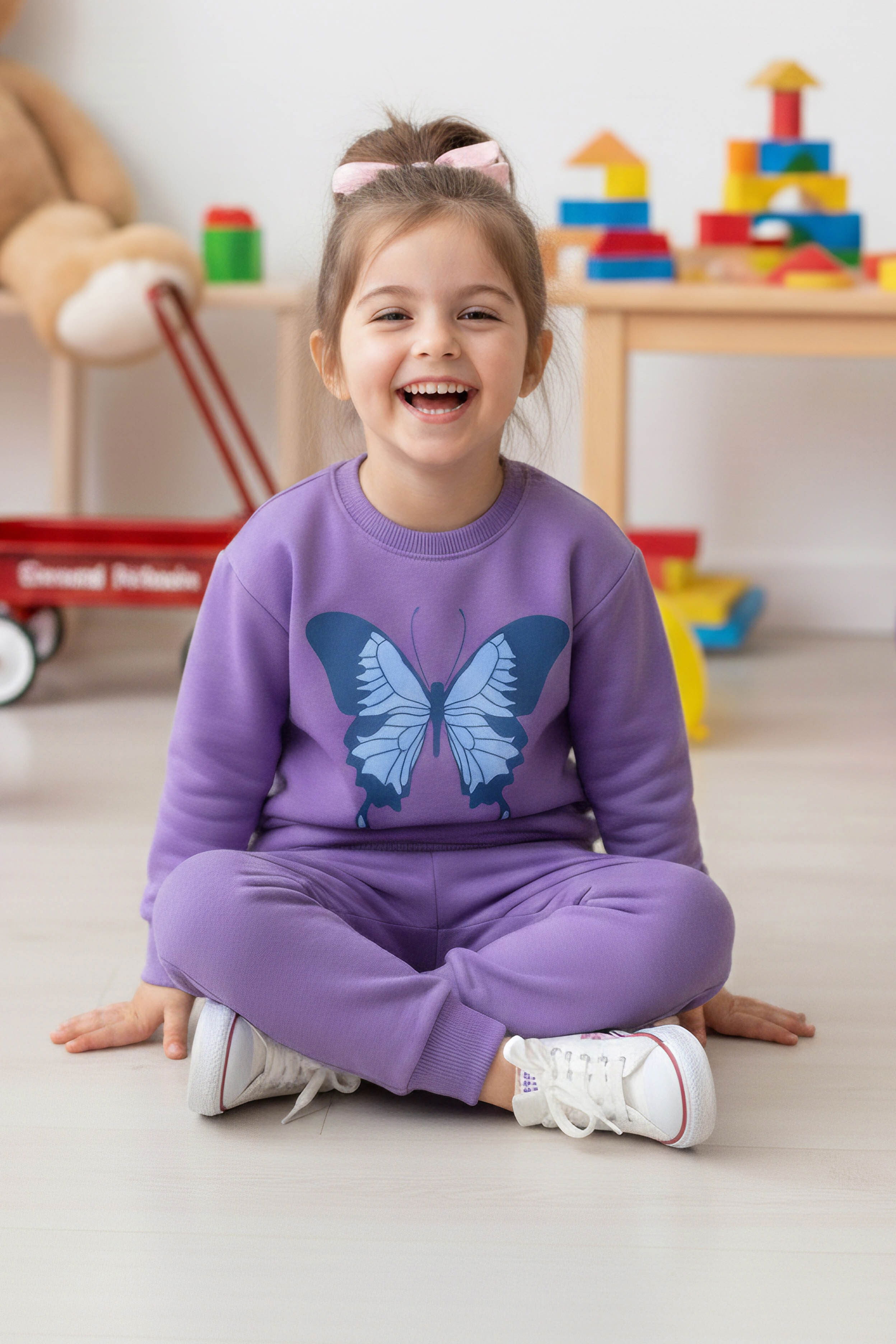 Kız Çocuk Lila Kelebek Baskılı İki İplik Takım - 28289-LILA - 2