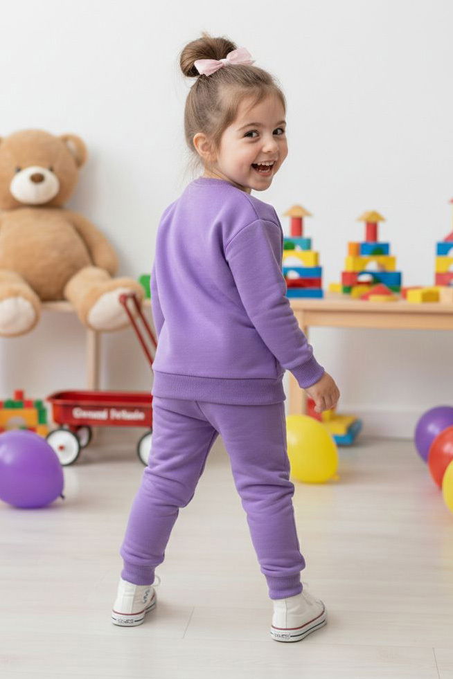 Kız Çocuk Lila Kelebek Baskılı İki İplik Takım - 28289-LILA - 3