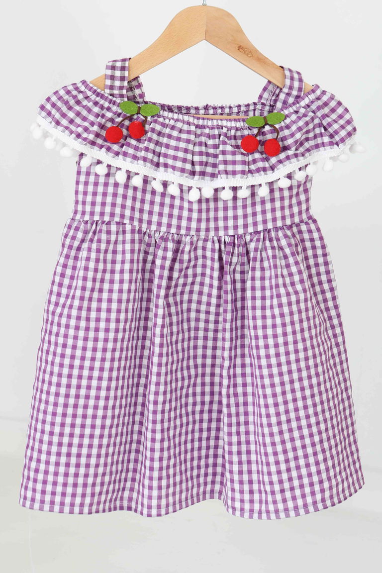 Kız Çocuk Lila Kirazlı Elbise - 27164 - TOFİSA