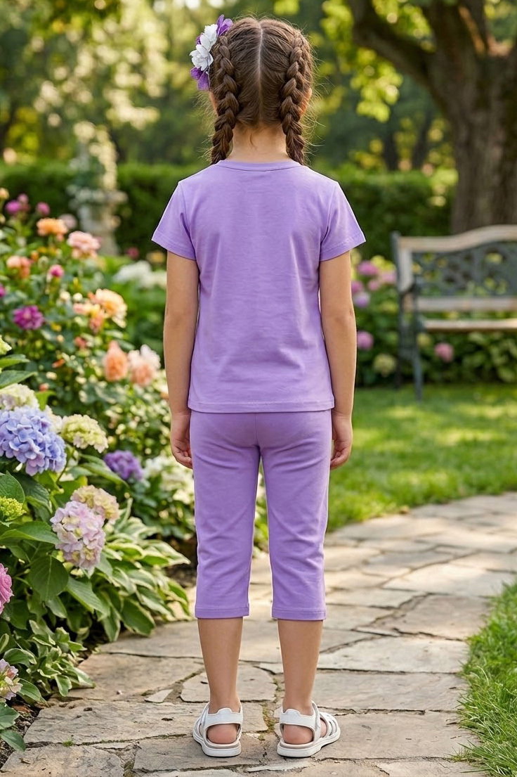 Kız Çocuk Lila Küçük Kalp Baskılı Kız Çocuk Takım - 28560-LILA - 2