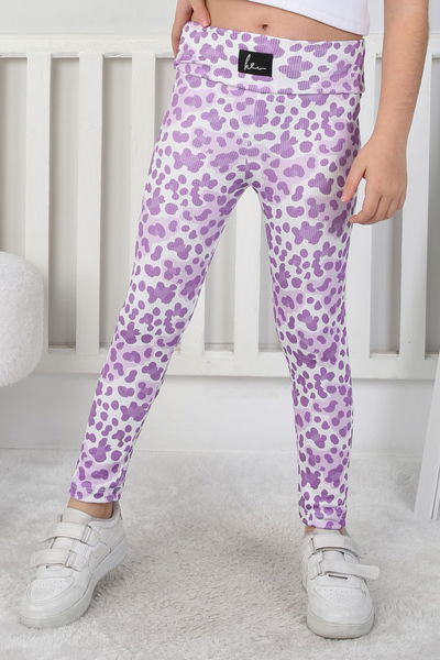 Kız Çocuk Lila Leopar Desenli Tayt - 26802 