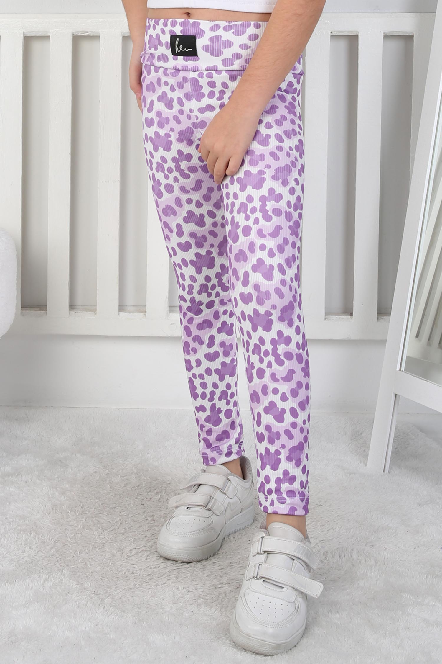 Kız Çocuk Lila Leopar Desenli Tayt - 26802 - 2