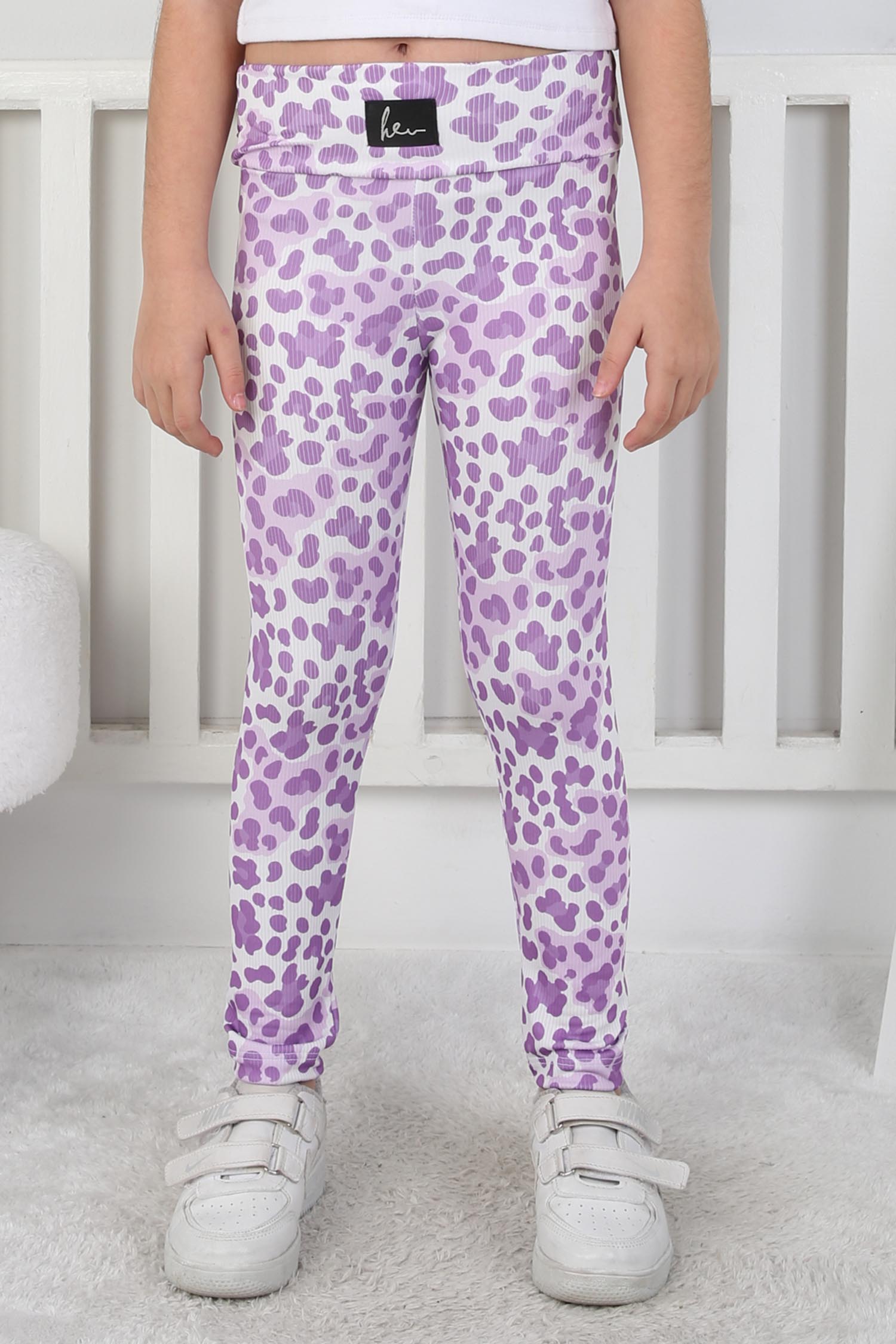 Kız Çocuk Lila Leopar Desenli Tayt - 26802 - 3