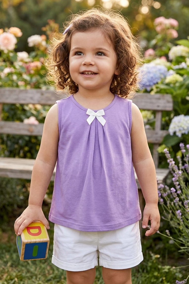 Kız Çocuk Lila Önde fiyonk detaylı bluz - 28555-LILA - 1