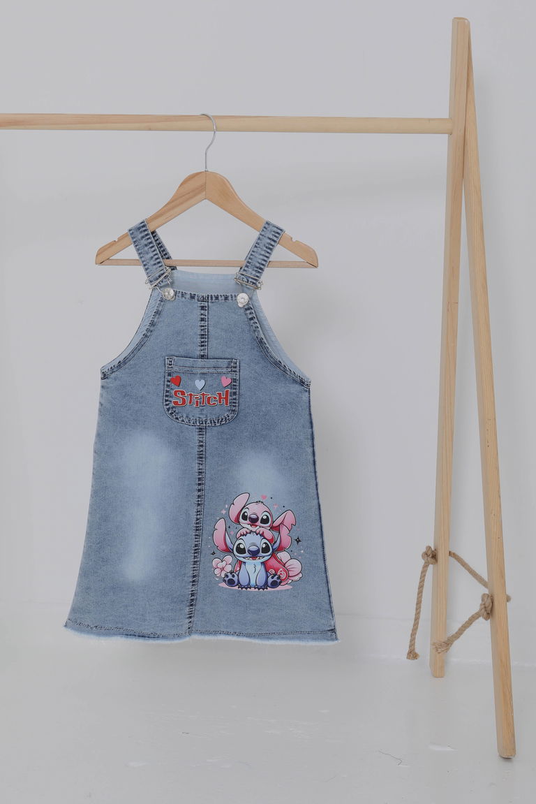 Kız Çocuk Mavi Baskılı Kot Jile - 27062 - TOFİSA