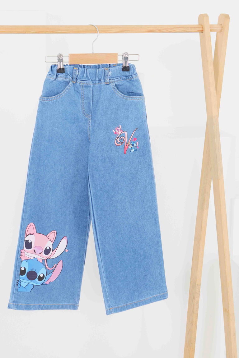 Kız Çocuk Mavi Baskılı Kot Pantolon - 27456 - TOFİSA