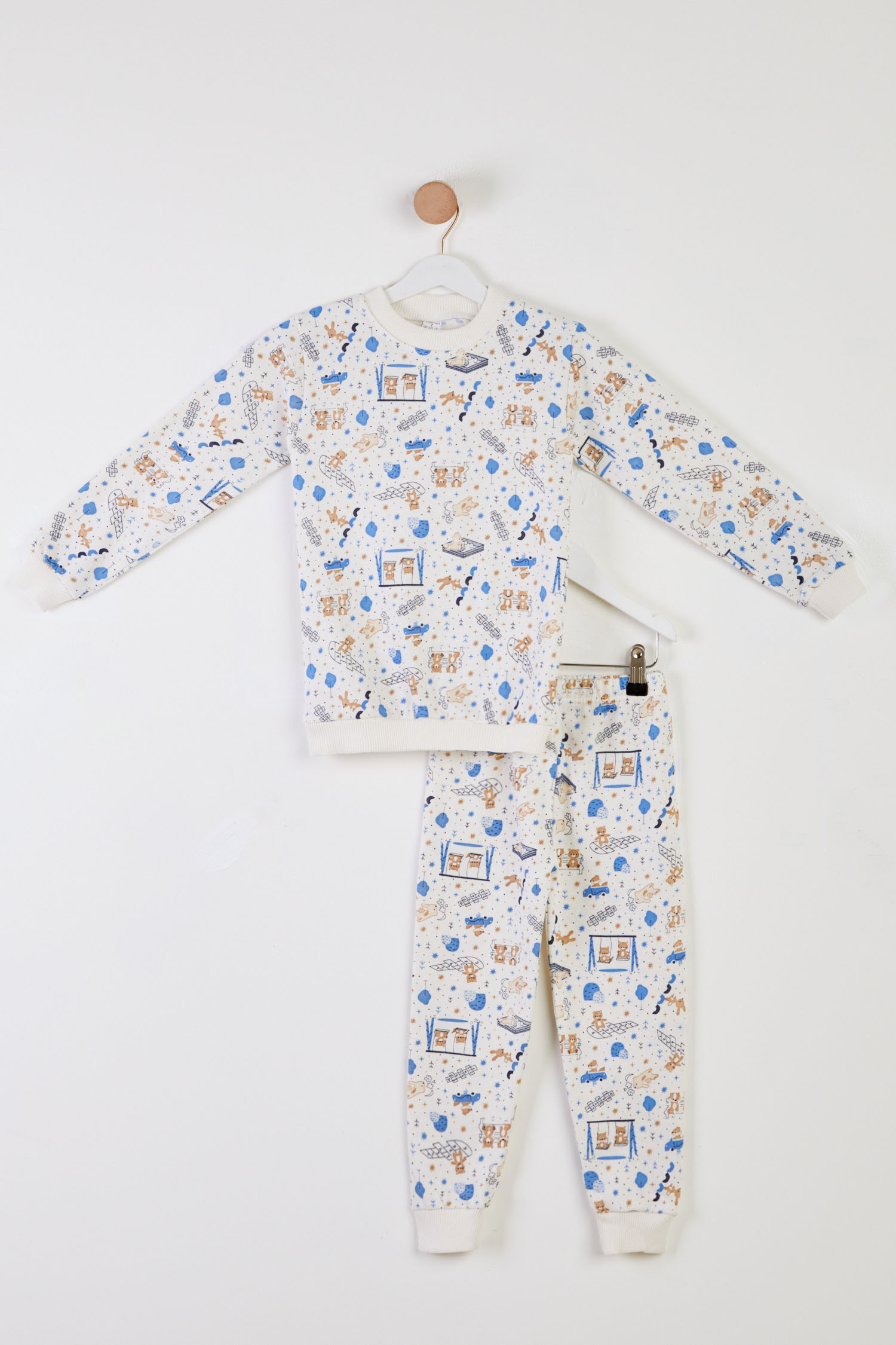 Kız Çocuk Mavi Baskılı Pijama Takımı - 26309 - 1