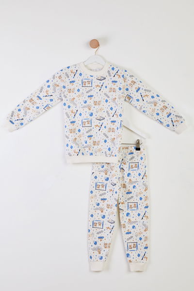 Kız Çocuk Mavi Baskılı Pijama Takımı - 26309 
