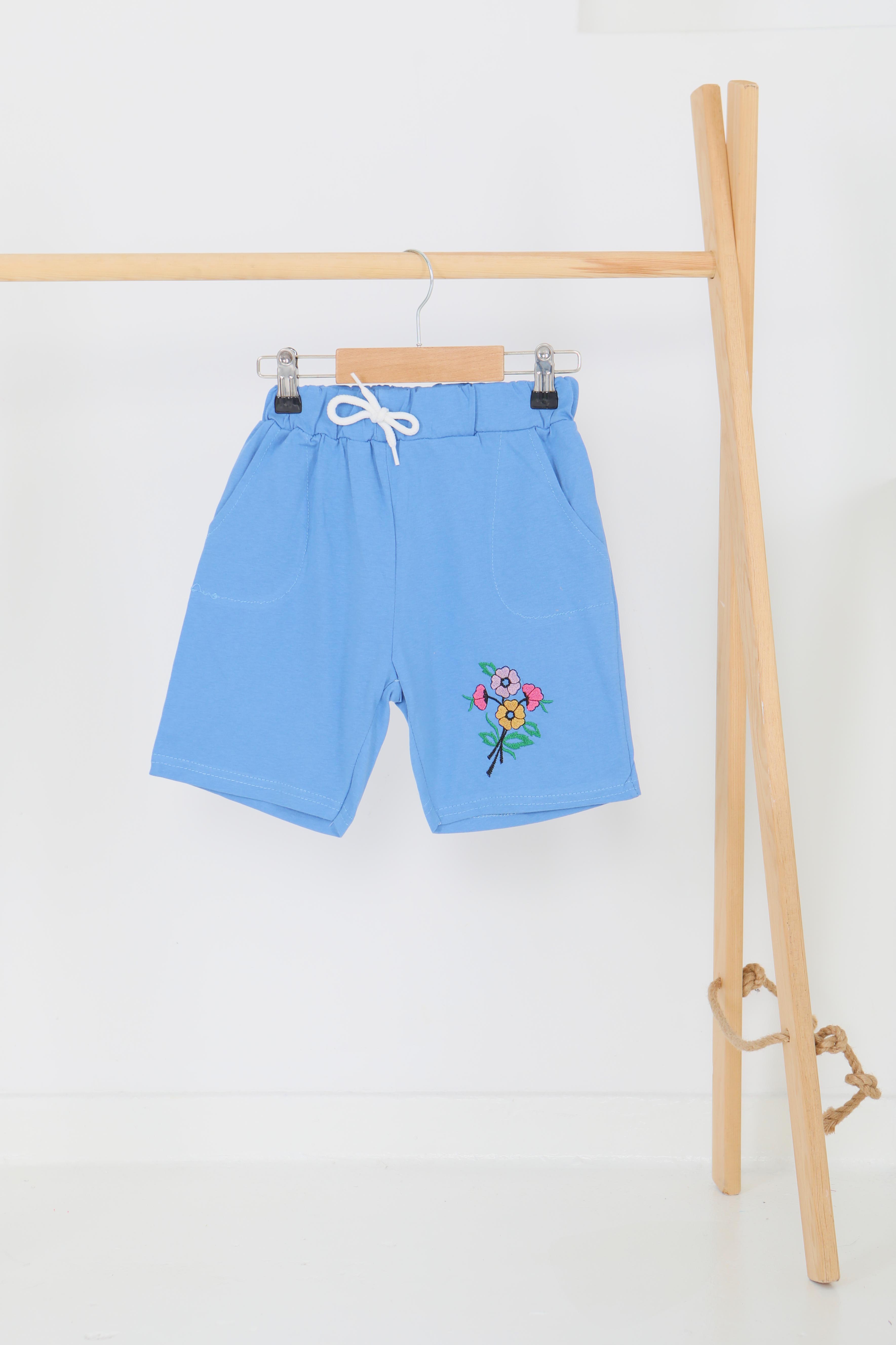 Kız Çocuk Mavi Baskılı Şort - 27331 - 1