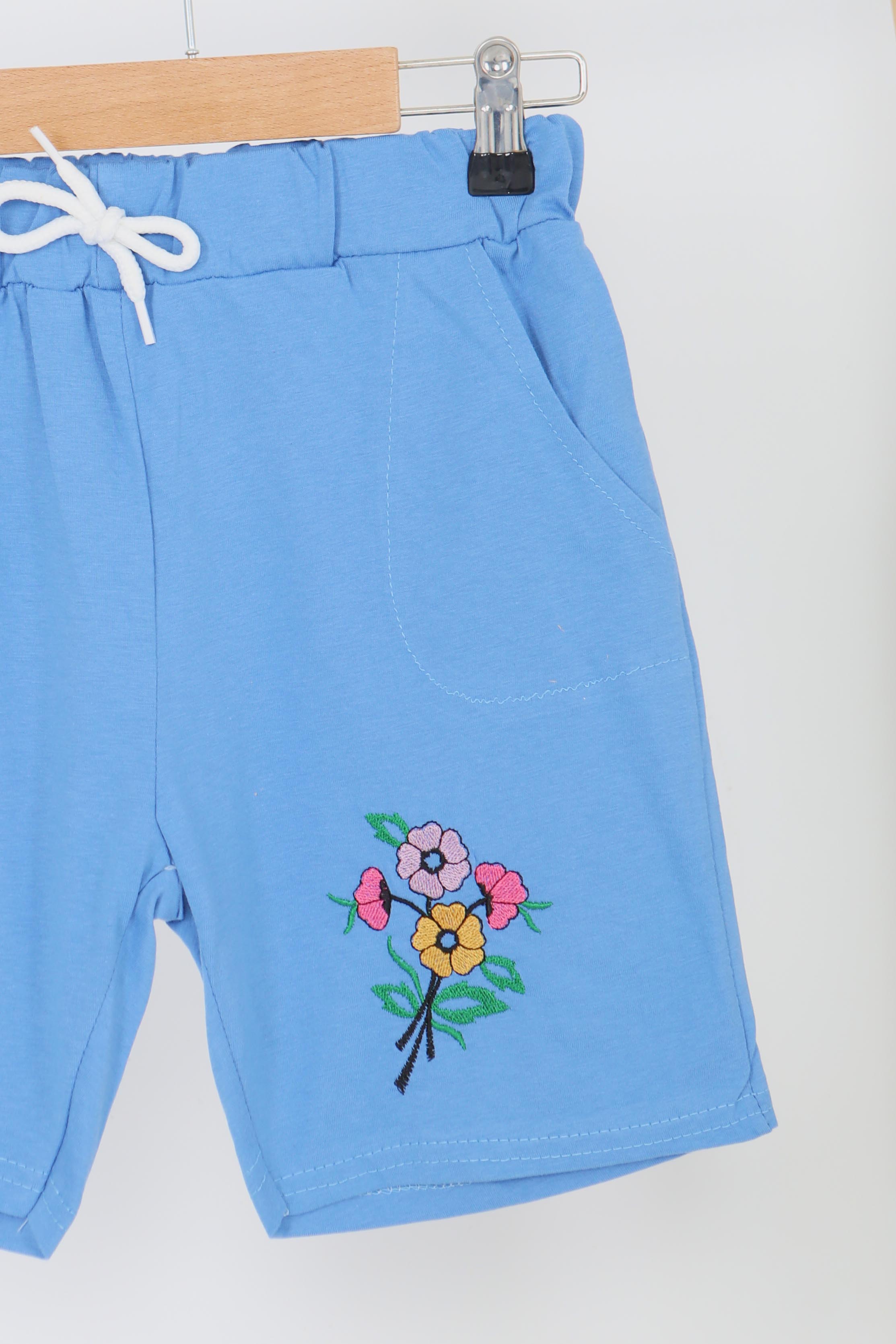 Kız Çocuk Mavi Baskılı Şort - 27331 - 2